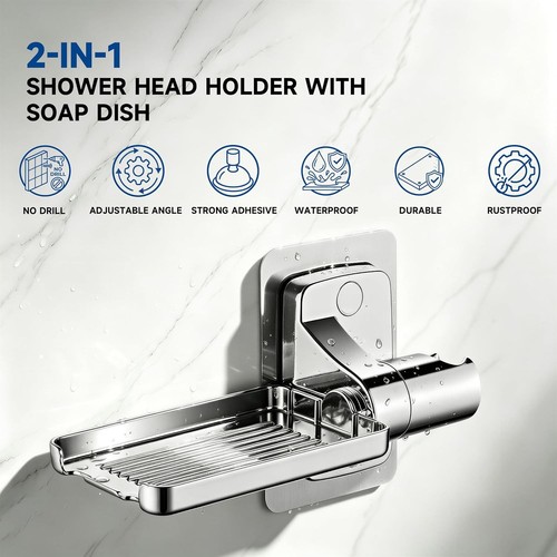 No Drill Adhesive Shower Head Holder with Soap Dish - photo 3