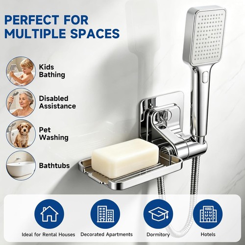 No Drill Adhesive Shower Head Holder with Soap Dish - photo 5