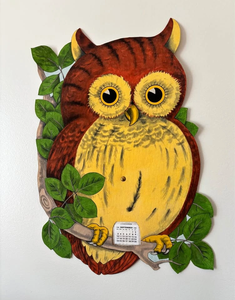 Vintage 1980-1981 Rotating Felt Owl Wall Calendar Folk Art