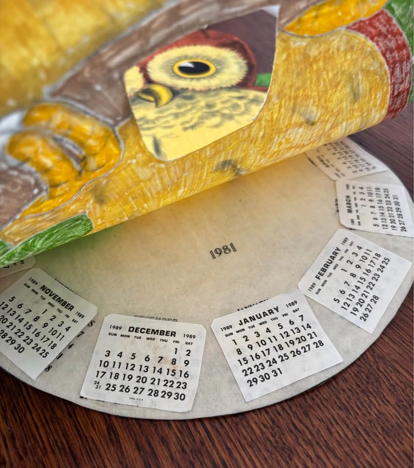 Vintage 1980-1981 Rotating Felt Owl Wall Calendar Folk Art - photo 3