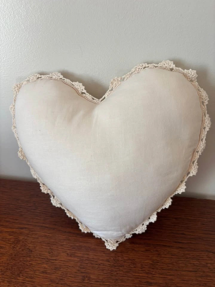 Handmade Cream Crochet Lace Heart Accent Pillow 11 Inch - photo 3