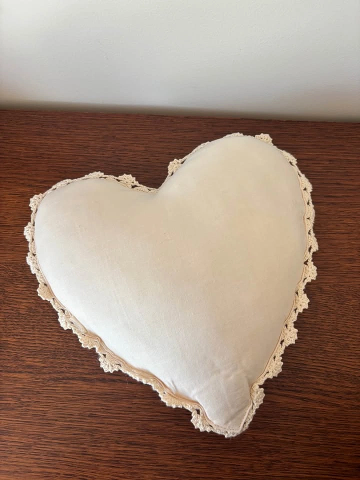 Handmade Cream Crochet Lace Heart Accent Pillow 11 Inch - photo 4