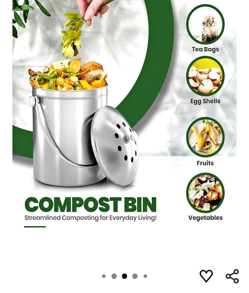Stainless Steel Kitchen Countertop Compost Bin
