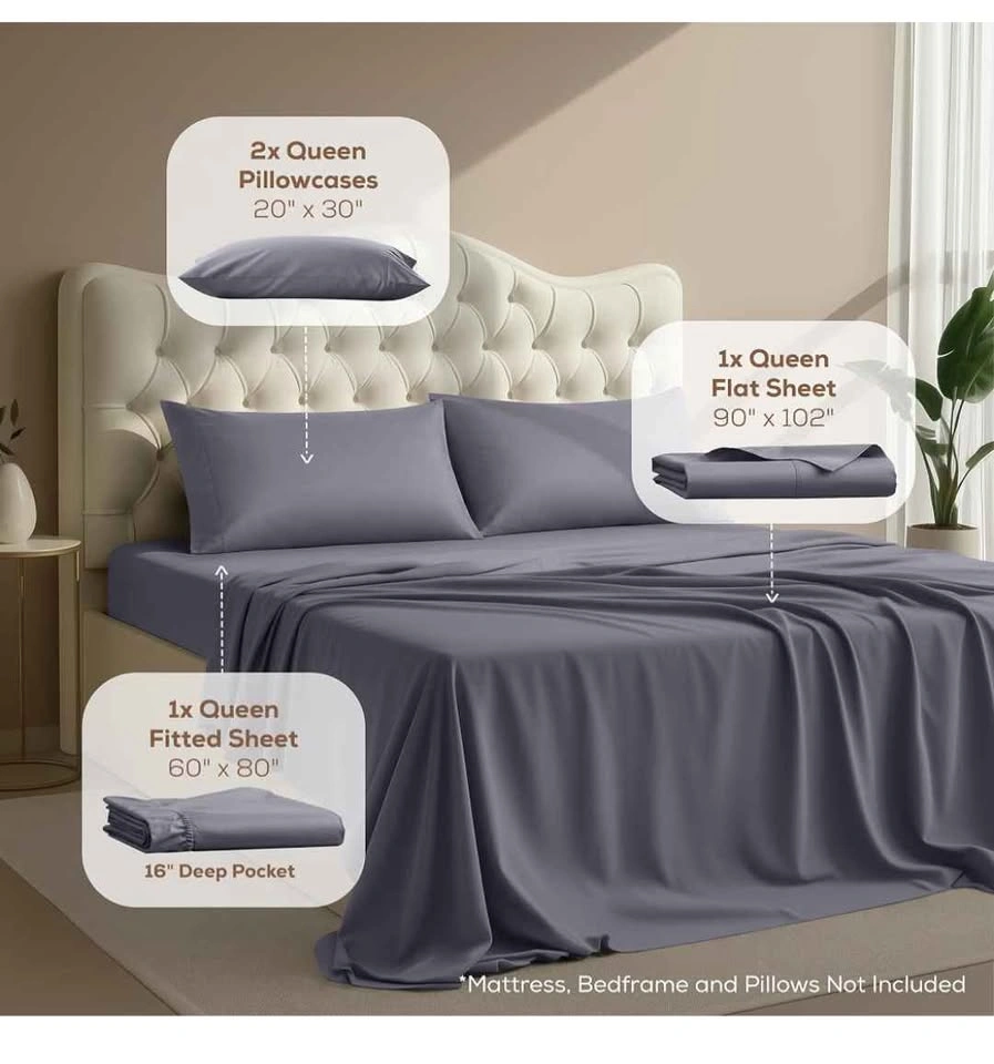 Grey Queen Size 3-Piece Sheet Set - photo 2