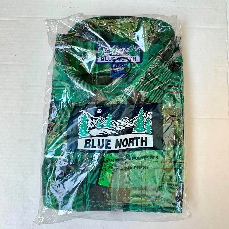 New Blue North Men's Plaid Flannel Shirt Green Black 3XL NIP