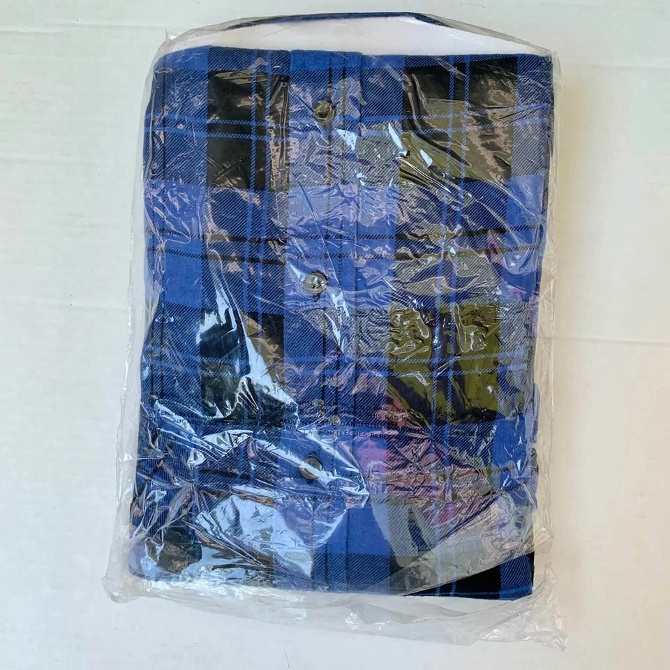 New Old Stock Blue North Men's Plaid Flannel Shirt Blue Black 3X - photo 2