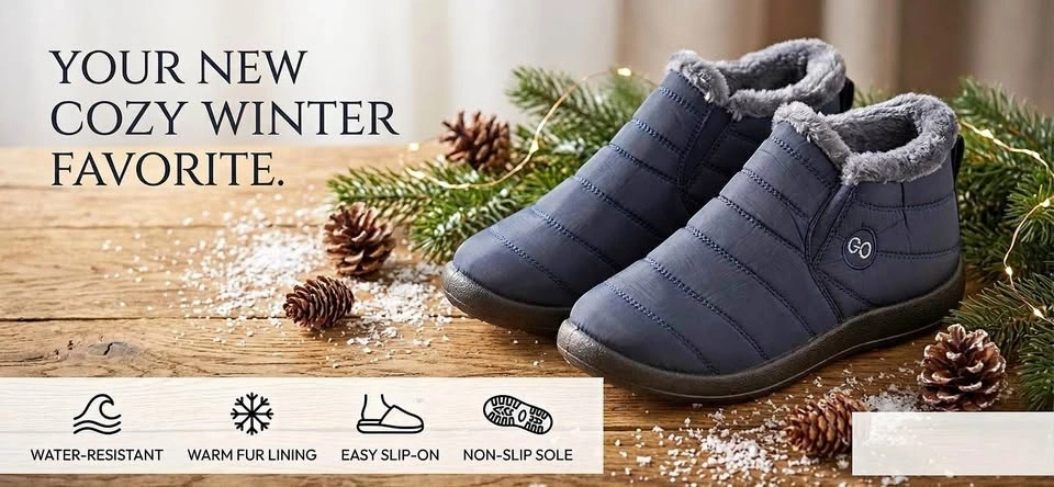 NEW Go Slip-On Warm Snow Boots - Navy Blue (Size 44)