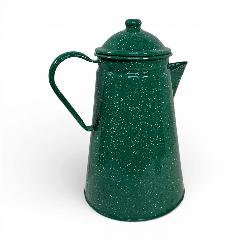 Vintage Enamel Green Speckle Camping Kettle Enamelware Teapot