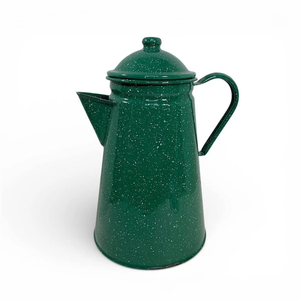 Vintage Enamel Green Speckle Camping Kettle Enamelware Teapot - photo 2