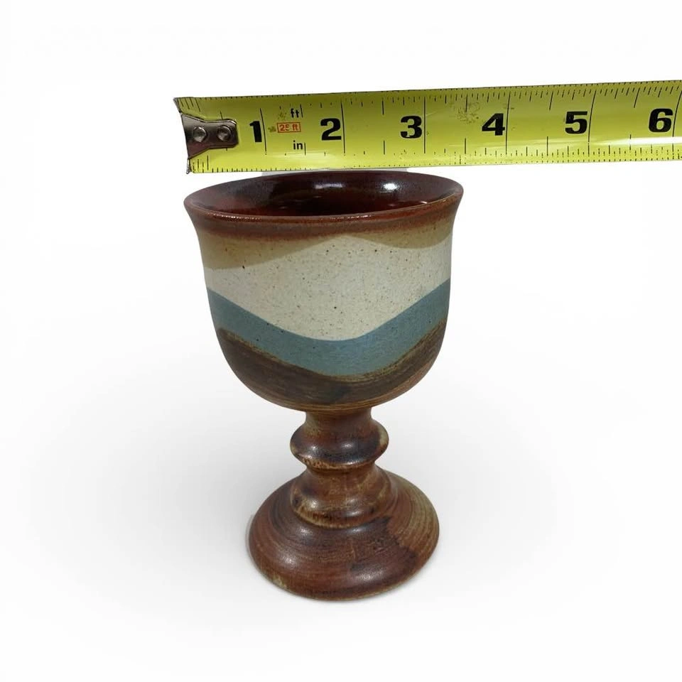Vintage Otagiri Handmade Pottery Wine Goblet Natural Blue Brown - photo 5