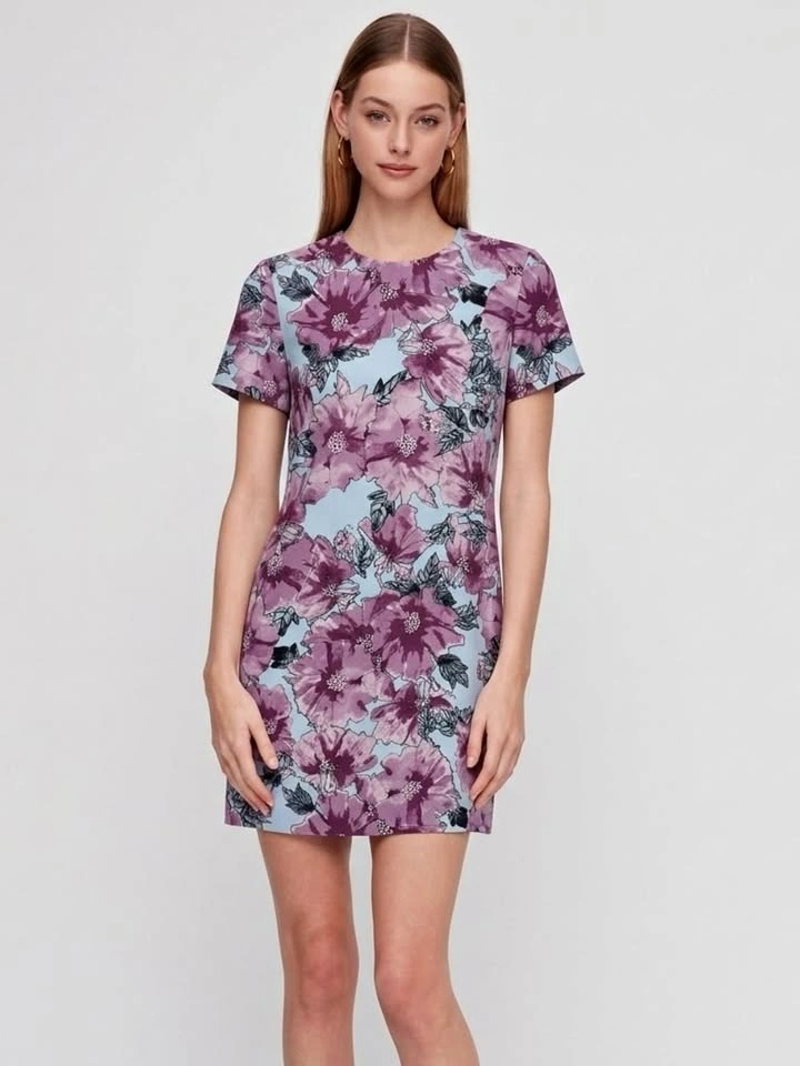 Babaton Aritzia Lavender Floral Patricio Short Sleeve Dress Sz 2