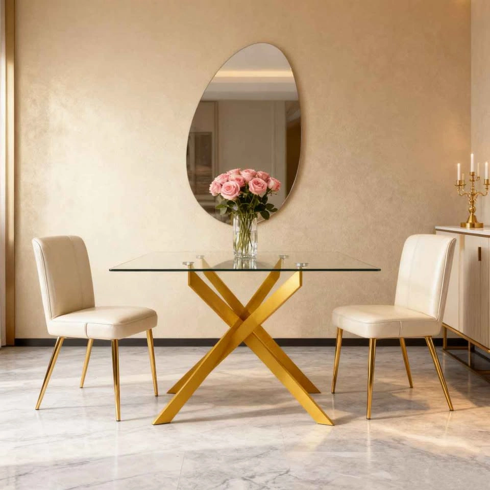Modern Rectangular Dining Table (Tempered Glass, Gold Metal) - photo 3