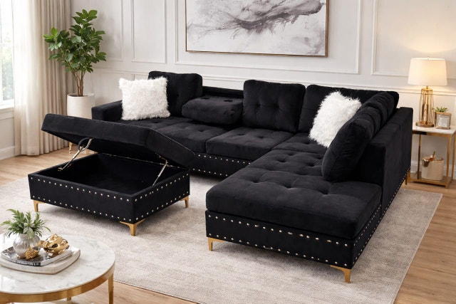 Spacious Sectional Sofa for Condo, Living Room 7 seat Storage