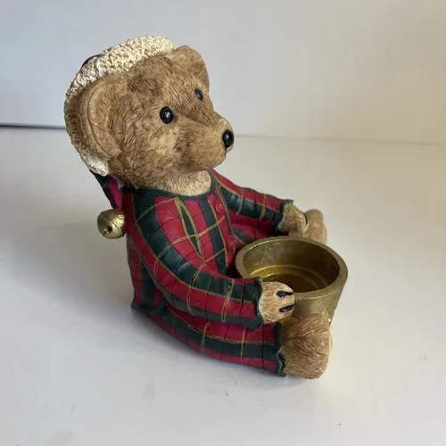 Christmas Bear Figurine in pyjamas and cap Tea light holder - photo 2