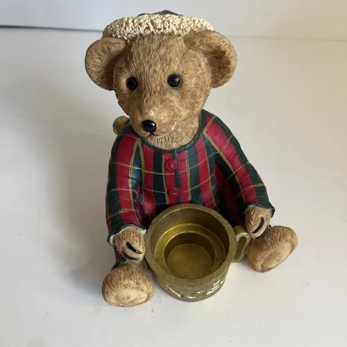 Christmas Bear Figurine in pyjamas and cap Tea light holder - photo 3