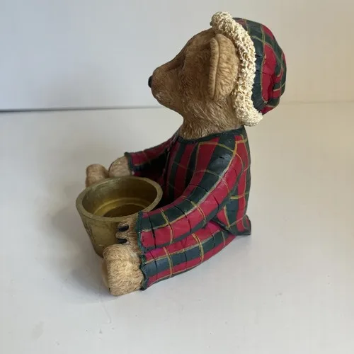 Christmas Bear Figurine in pyjamas and cap Tea light holder - photo 4