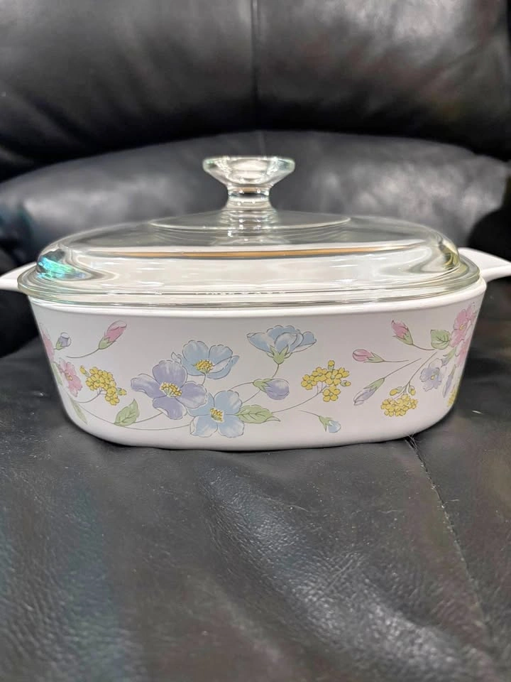 Vintage CorningWare "Pastel Bouquet" Casserole Dish with Pyrex L