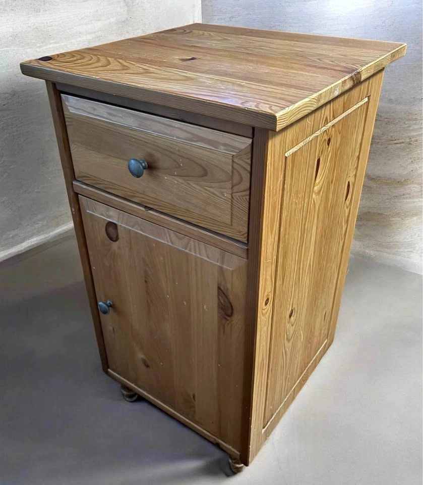 Solid Pine Nightstand with Drawer and Cabinet