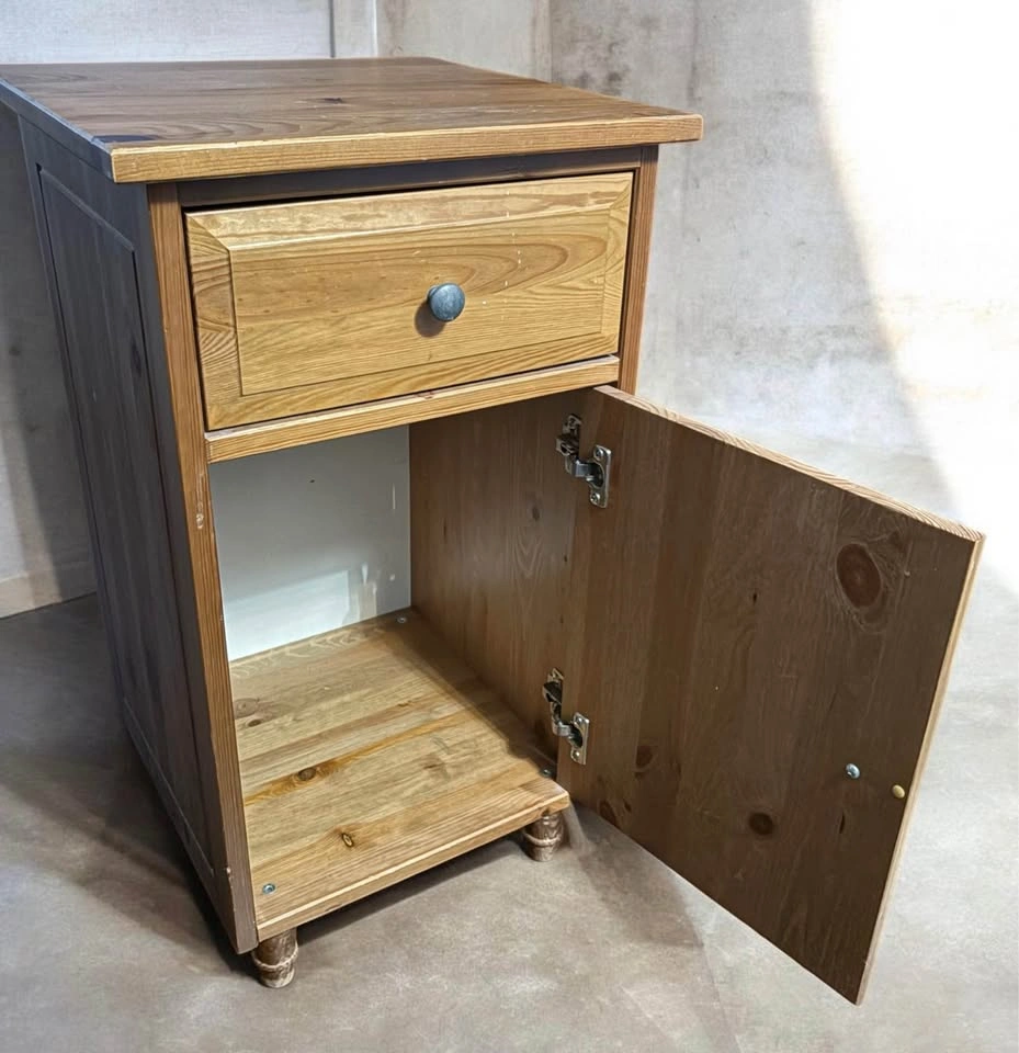 Solid Pine Nightstand with Drawer and Cabinet - photo 2