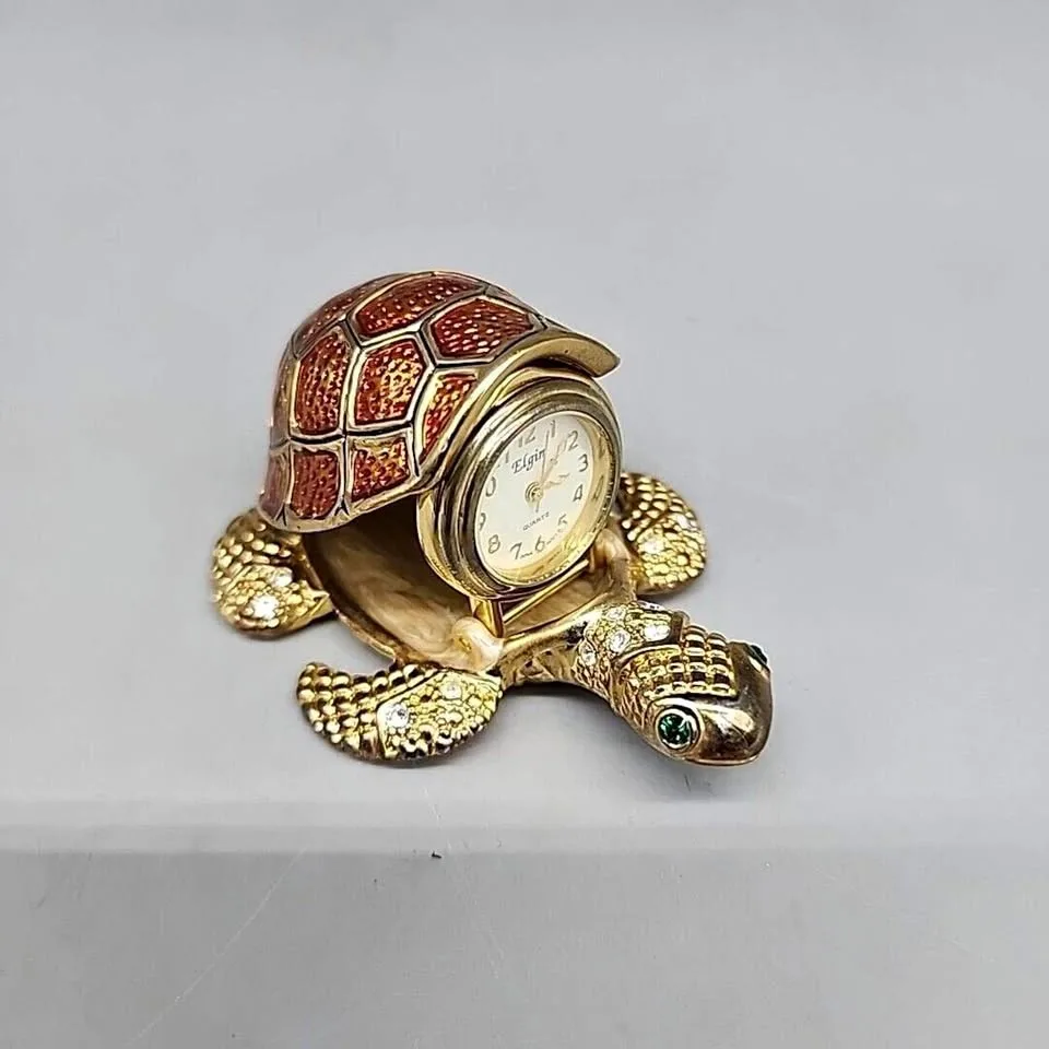 Vintage ELGIN Sea Turtle Trinket Clock Watch thumbnail