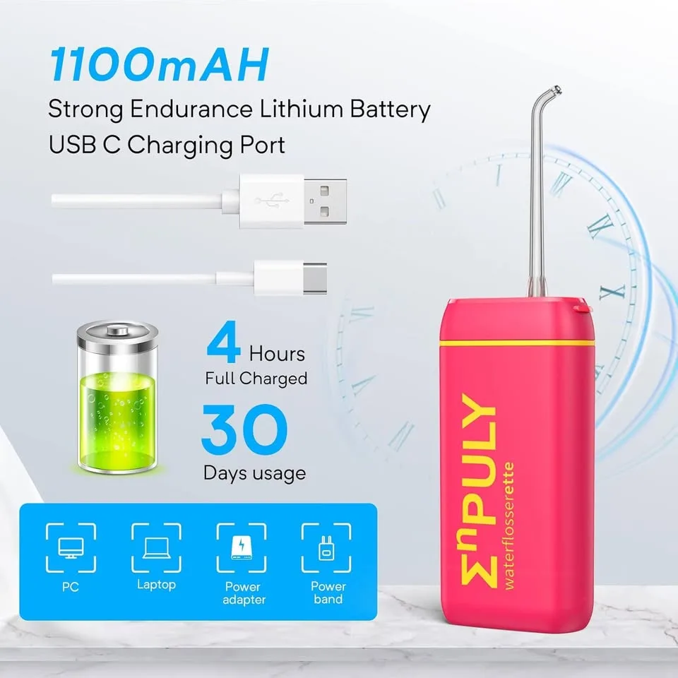 Enpuly Water Flosser Cordless for Teeth, Rechargeable, Pink image indicator(6)