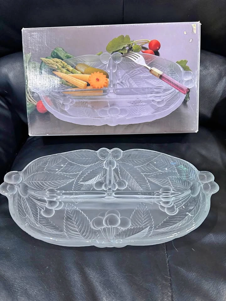 Vintage Mikasa Crystal "Bountiful" Divided Relish Dish - In Box