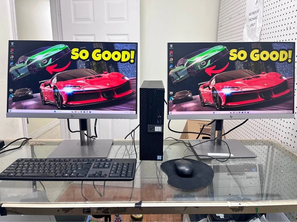 Gaming PC with 2 LCD Screens, 16GB RAM, 128GB SSD, 1TB HDD