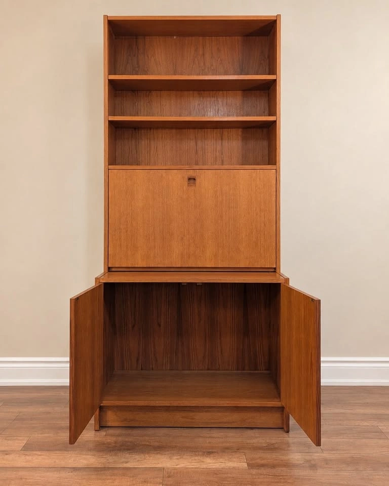 Vintage MCM Teak Secretary Desk & Bar Wall Unit - photo 2