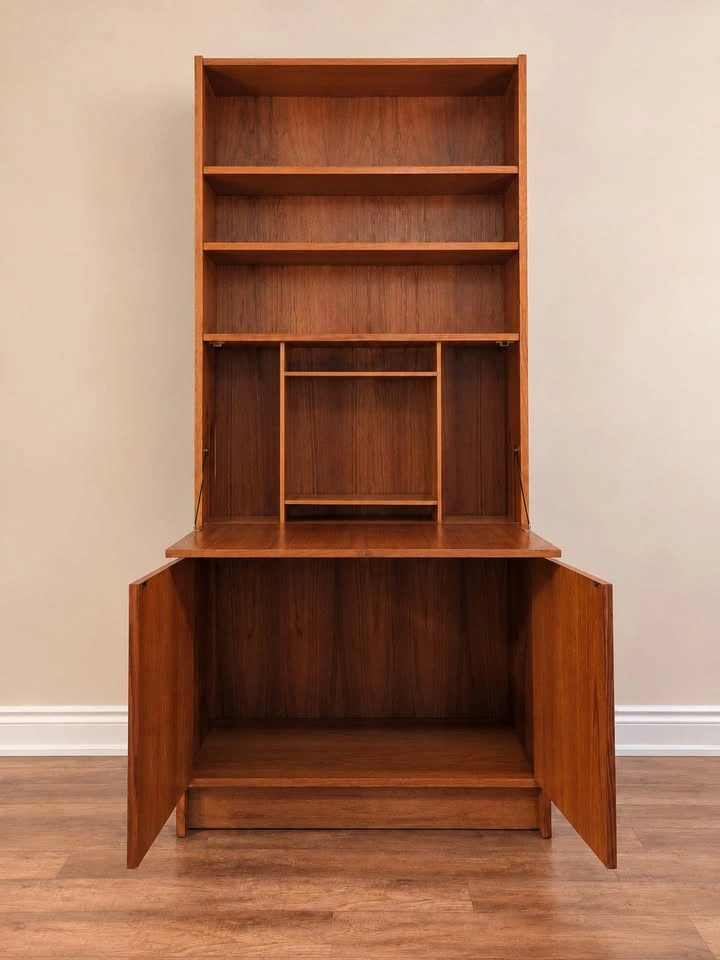 Vintage MCM Teak Secretary Desk & Bar Wall Unit - photo 3