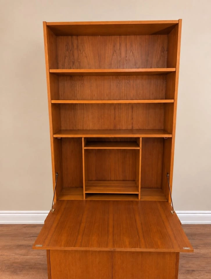 Vintage MCM Teak Secretary Desk & Bar Wall Unit - photo 4