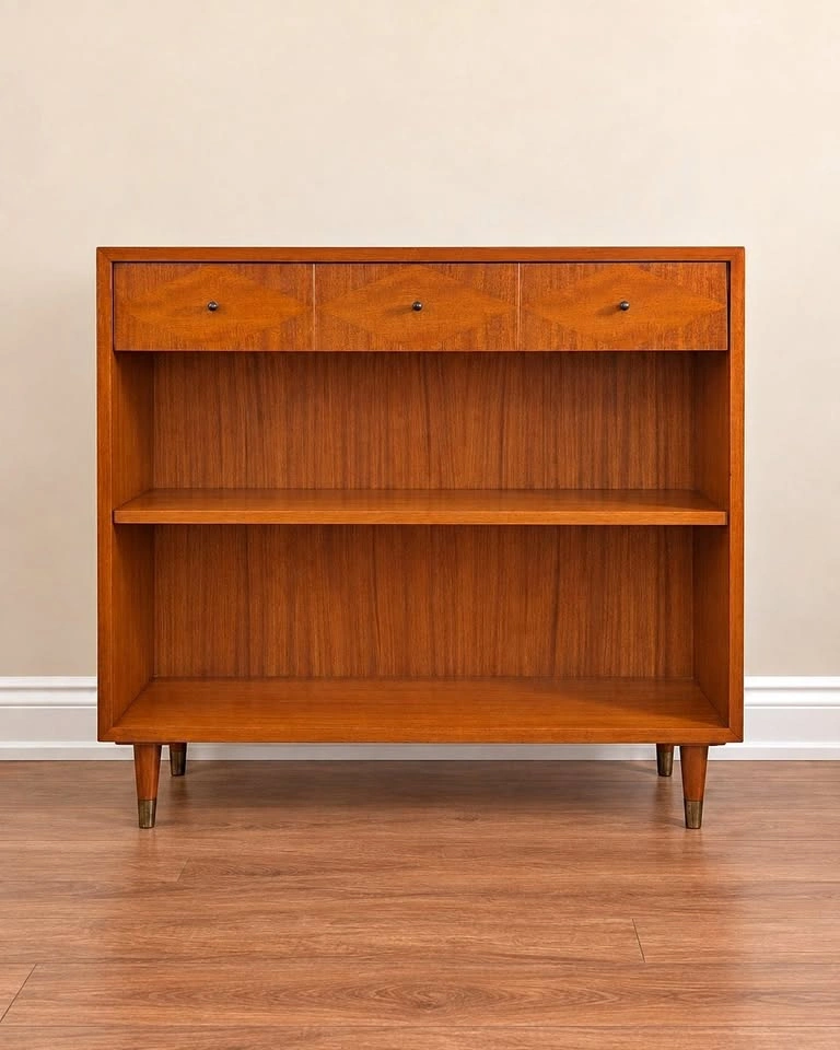 LANE Vintage MCM Walnut Bookcase Console Shelf with Drawer