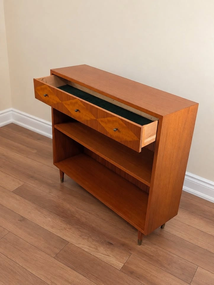 LANE Vintage MCM Walnut Bookcase Console Shelf with Drawer - photo 3
