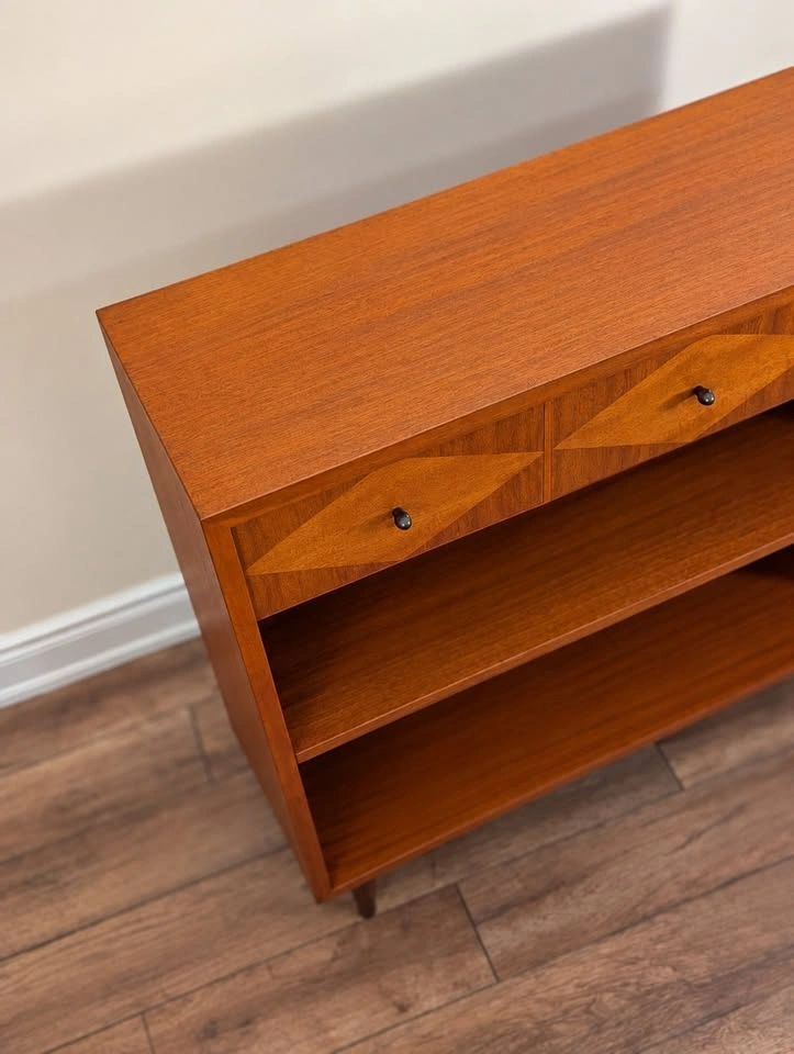 LANE Vintage MCM Walnut Bookcase Console Shelf with Drawer - photo 4