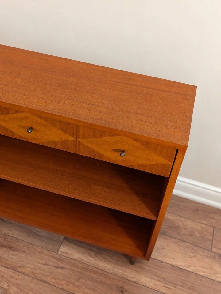 LANE Vintage MCM Walnut Bookcase Console Shelf with Drawer - photo 5