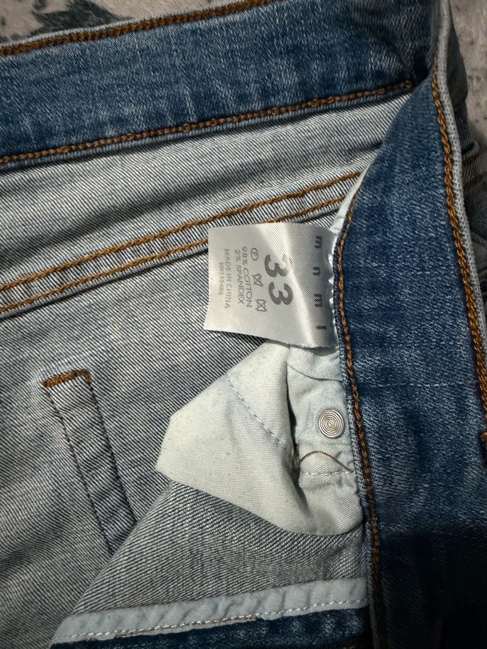 MNML Paint Splatter Distressed Blue Jeans 33/33