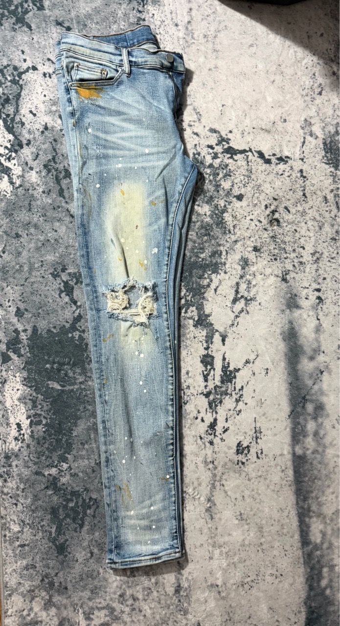 MNML Paint Splatter Distressed Blue Jeans 33/33 - photo 2