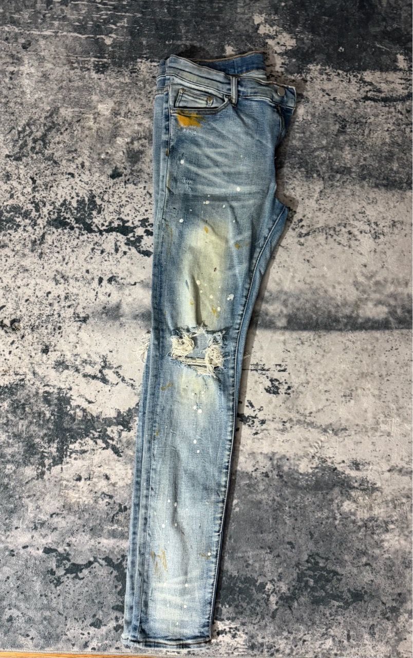 MNML Paint Splatter Distressed Blue Jeans 33/33 - photo 3