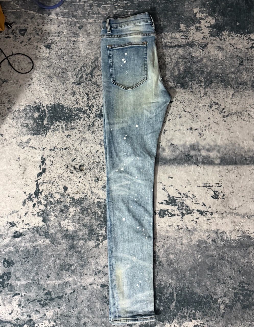 MNML Paint Splatter Distressed Blue Jeans 33/33 - photo 5