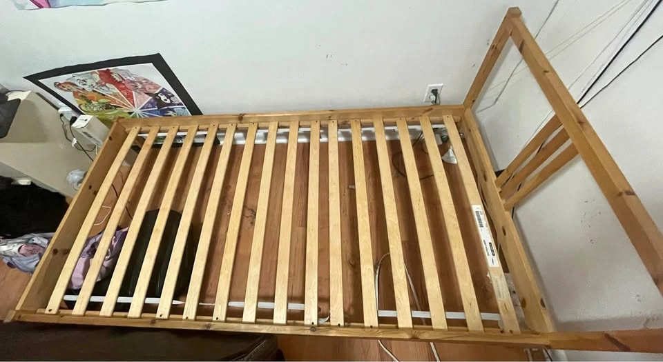 IKEA Twin Pine Bed Frame with Mattress
