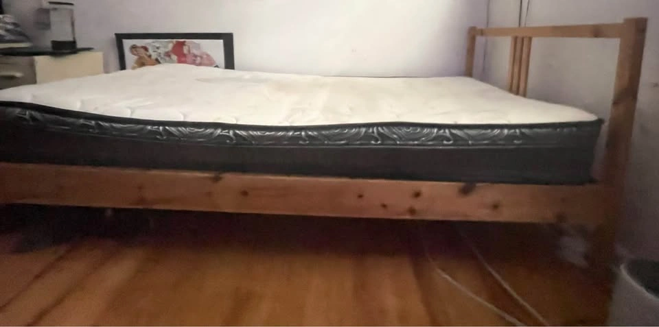 IKEA Twin Pine Bed Frame with Mattress - photo 2