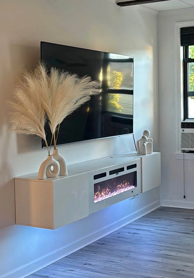 White Electric Fireplace TV Stand