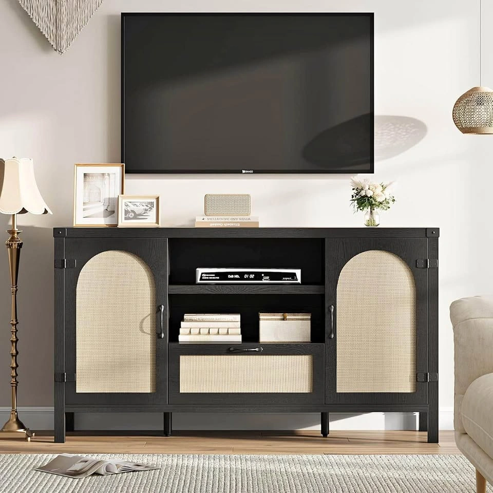 Brand new in box- Black buffet cabinet with rattan doors
