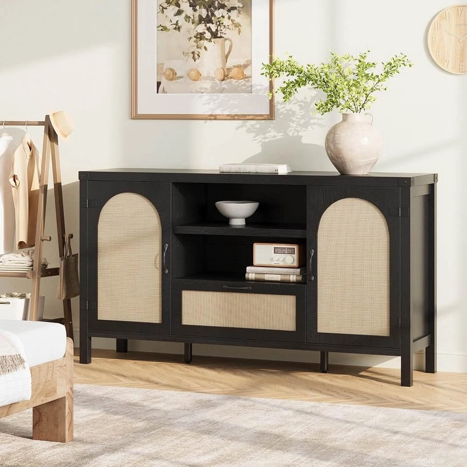 Brand new in box- Black buffet cabinet with rattan doors - photo 2