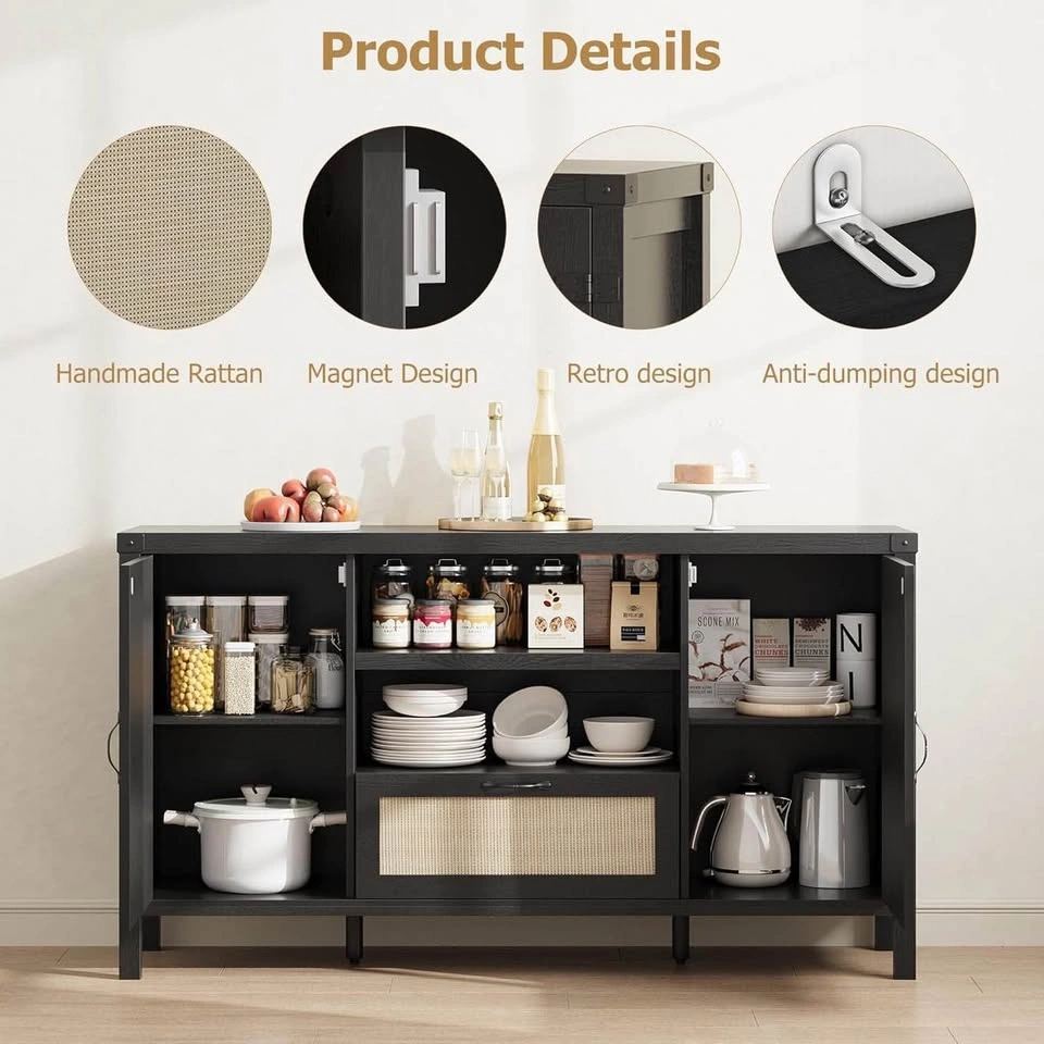 Brand new in box- Black buffet cabinet with rattan doors - photo 3