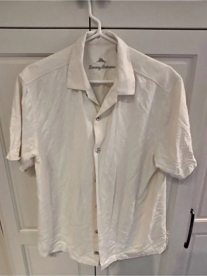 Tommy Bahama Men’s Medium 100% Silk Camp Shirt Ivory Cream