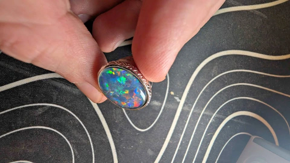 Opal triplet sterling silver signet ring, size 8