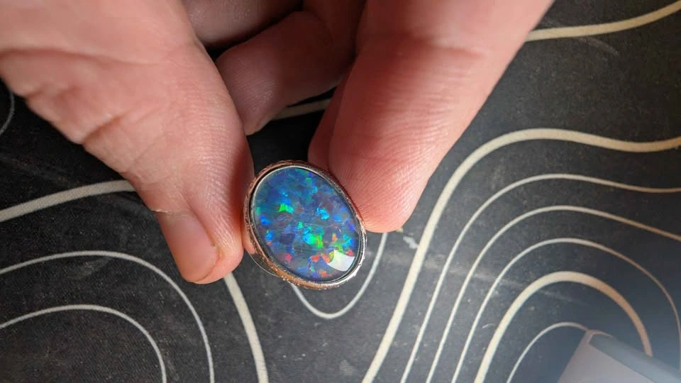 Opal triplet sterling silver signet ring, size 8 - photo 2