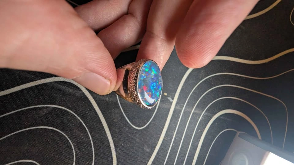 Opal triplet sterling silver signet ring, size 8 - photo 3