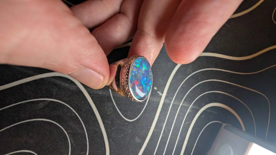 Opal triplet sterling silver signet ring, size 8 - photo 4