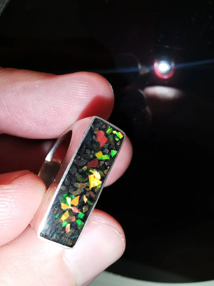 Ammolite shale signet 950 silver custom made - photo 2